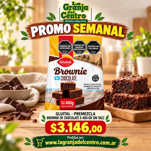 Ofertas y Promociones GLUTAL - PREMEZCLA BROWNIE DE CHOCOLATE X 400 GR sin tacc PROMO SEMANAL