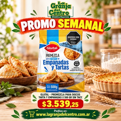 Ofertas y Promociones GLUTAL - PREMEZCLA PARA DISCOS TARTA Y EMPANADAS X 500 Gr sin tacc PROMO SEMANAL